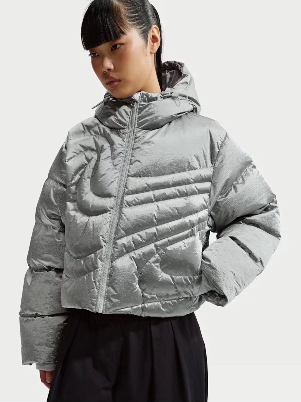 Nike Swoosh Series Oversized Down Puffer Jacket Silver